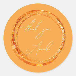 Adesivo Redondo Selo de Nome Obrigado Círculo Coral Laranja 