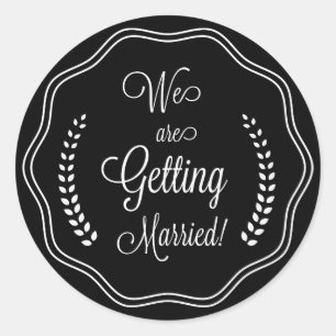 Adesivo Redondo Selo de Script Bonito Preto Salve a Data