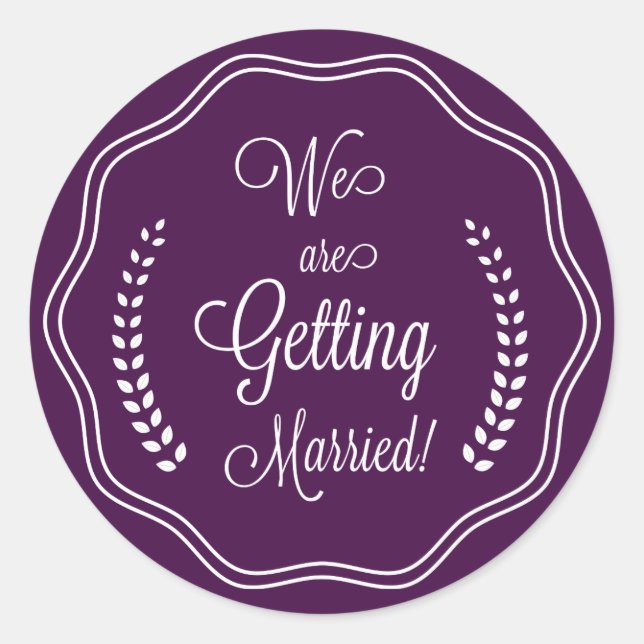 Adesivo Redondo Selo de Script Bonito Roxo Salve a Data (Frente)