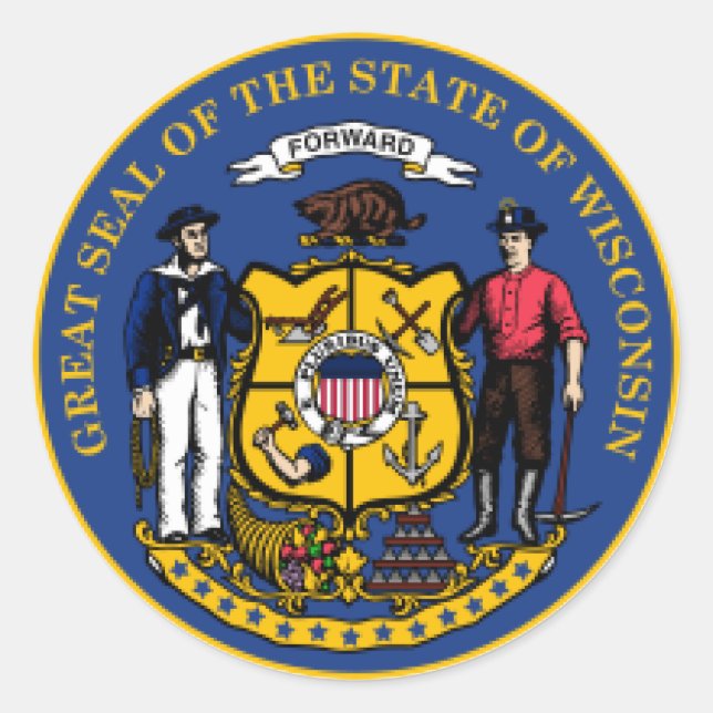 Adesivo Redondo selo de Wisconsin (Frente)