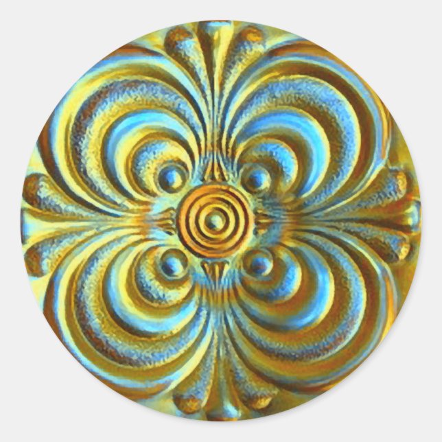 Adesivo Redondo Selo do envelope de aparência embutido, Dourado e  (Frente)