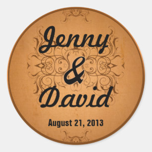 Adesivo Redondo Selo do envelope do casamento (cobre do vintage)