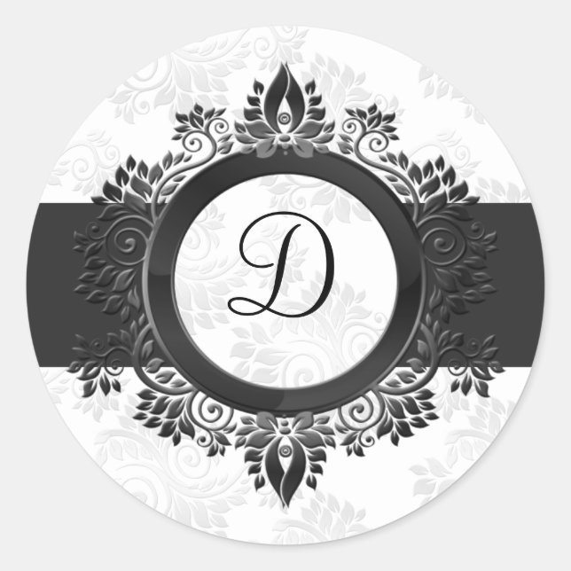 Adesivo Redondo selo do envelope do monograma prateado (Frente)