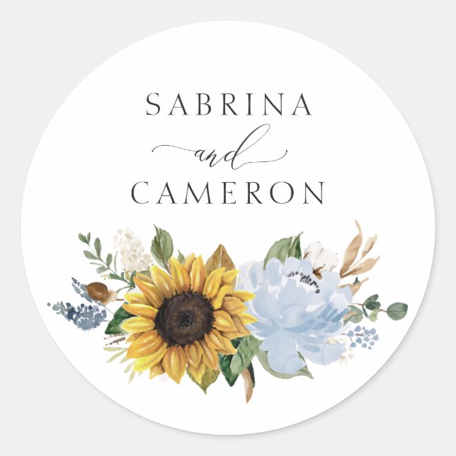 Adesivo Redondo Selo do Envelope Floral Elegante Azul-Enpoeirado (Frente)