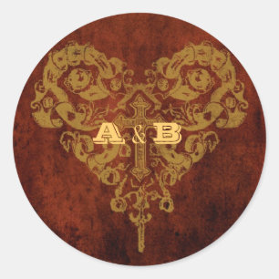 Adesivo Redondo Selo do favor de Steampunk do Victorian (coração