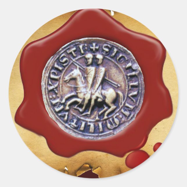 Adesivo Redondo SELO DO MODELO KNIGHTS, Cera Vermelha, Pergaminho (Frente)