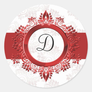 Adesivo Redondo selo do monograma vermelho