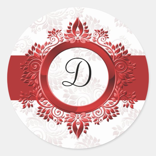 Adesivo Redondo selo do monograma vermelho (Frente)