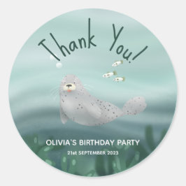 Adesivo Redondo Selo Do Oceano Cento Obrigado Aniversário de crian