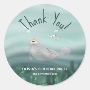 Adesivo Redondo Selo Do Oceano Cento Obrigado Aniversário de crian