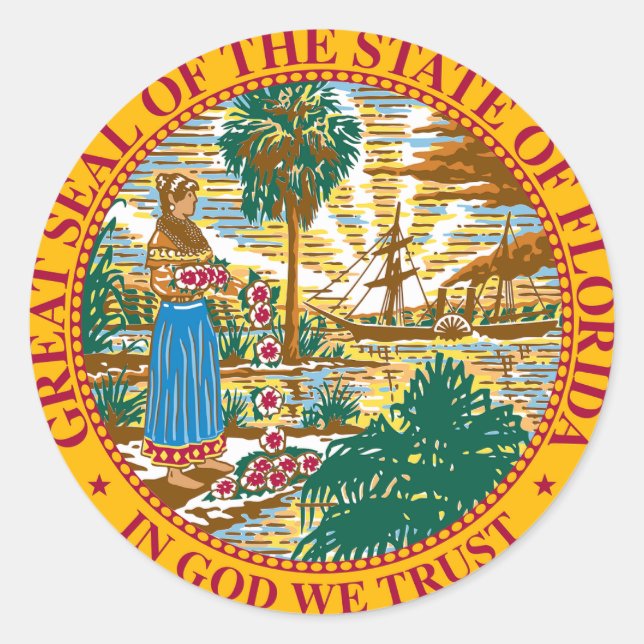 Adesivo Redondo Selo dos Stickers State Of Florida (Frente)