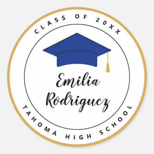 Adesivo Redondo Selo Dourado Amarelo Azul Real (Frente)