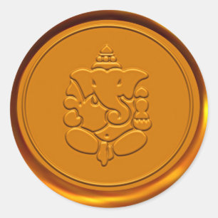 Adesivo Redondo Selo dourado da cera de Ganesha