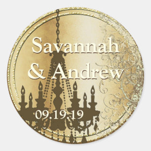 Adesivo Redondo Selo Dourado de Casamento de Pássaro Teal Love