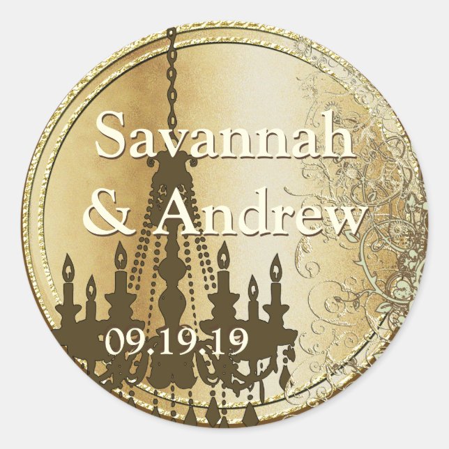 Adesivo Redondo Selo Dourado de Casamento de Pássaro Teal Love (Frente)