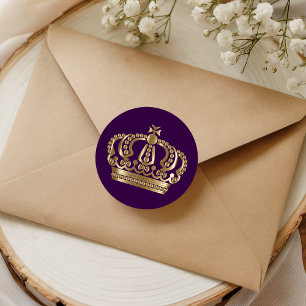 Adesivo Redondo Selo Dourado do envelope da coroa do roxo real