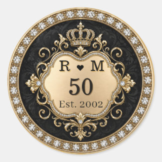 Adesivo Redondo Selo Dourado Monograma de Aniversário de 50 anos