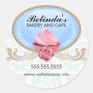 Adesivo Redondo Selo elegante da caixa da padaria do cupcake