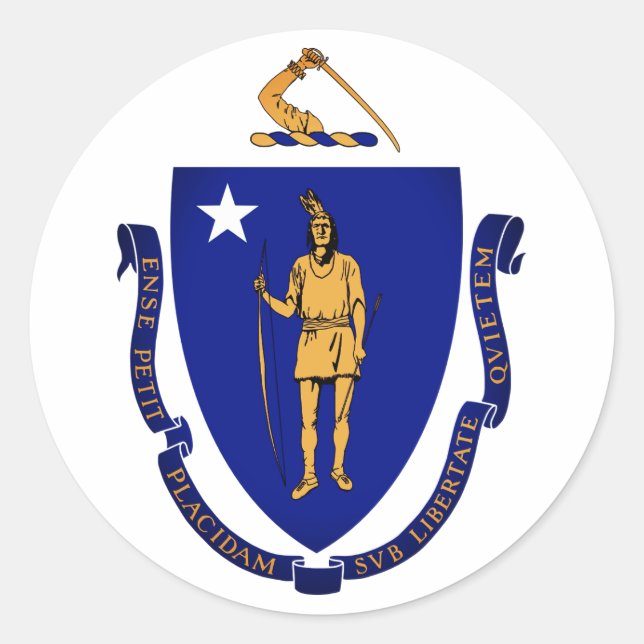 Adesivo Redondo Selo Estatal de Massachusetts (Frente)