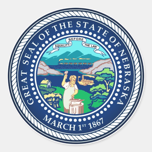 Adesivo Redondo Selo Estatal de Nebraska (Frente)