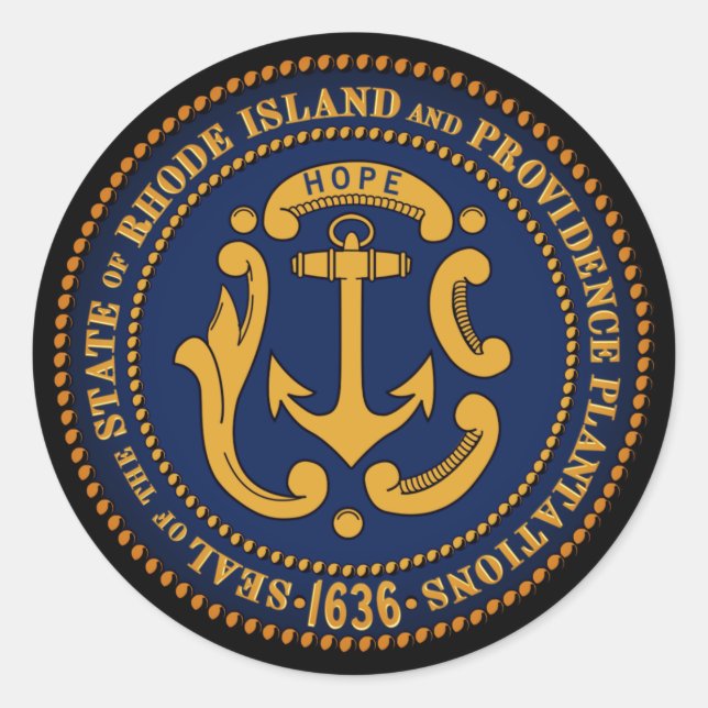 Adesivo Redondo Selo Estatal de Rhode Island (Frente)