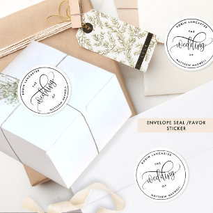Adesivo Redondo Selo/Favor de Envelope de Casamento Elegante e Mod