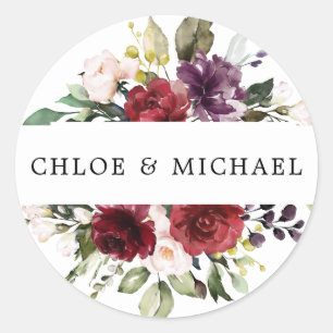 Adesivo Redondo Selo floral vermelho do envelope do casamento de