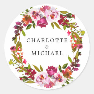 Adesivo Redondo Selo floral vermelho e cor-de-rosa do envelope da