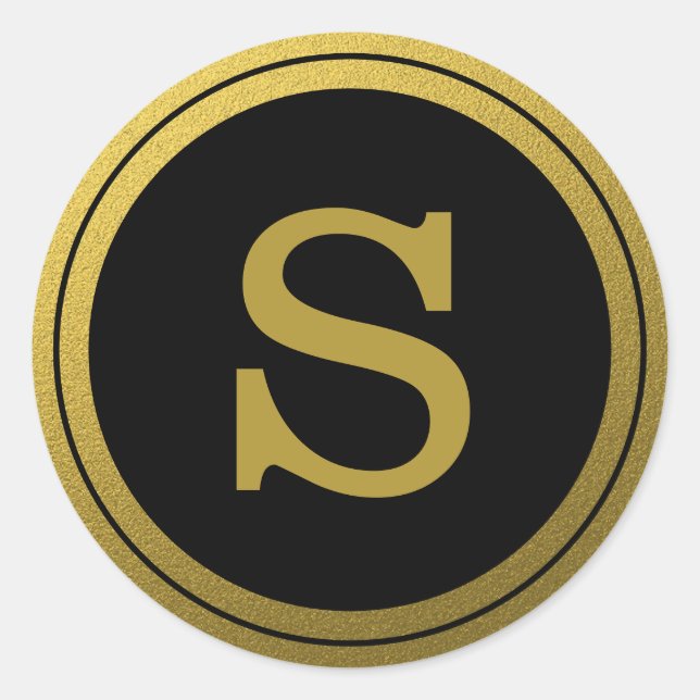 Adesivo Redondo Selo Inicial De Envelope Monograma Preto E Dourado (Frente)