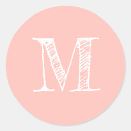 Adesivo Redondo Selo Inicial de Monograma de Roteiro Moderno Rosa