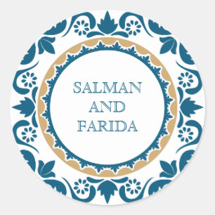 Adesivo Redondo Selo persa azul elegante do envelope do casamento