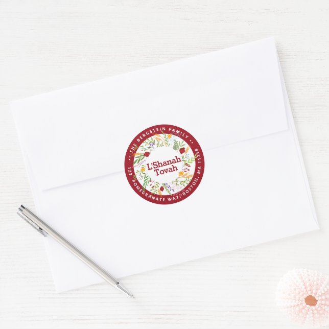 Adesivo Redondo Selo Personalizado L'Shana Tovah Rosh Hashanah (Envelope)