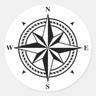 Adesivo Redondo Selo postal preto e branco do rosa de compasso