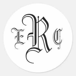 Adesivo Redondo Selo preto & branco do monograma de três letras d