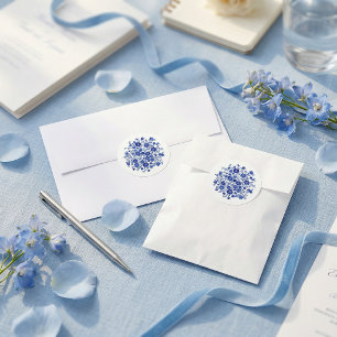 Adesivo Redondo Selo Redondo de Envelope Floral em Azul Desbotado 