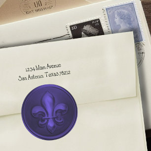 Adesivo Redondo Selo roxo violeta do envelope da flor de lis