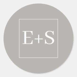 Adesivo Redondo Selo Simples Elegante Monograma Cinza para Envelop