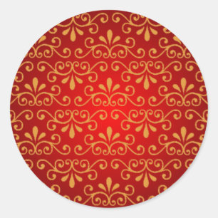 Adesivo Redondo Selo Vermelho com Curlices Dourados