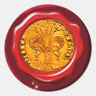 ADESIVO REDONDO SELO VERMELHO DA CERA DA FORINT FLORENTINO DOURADO