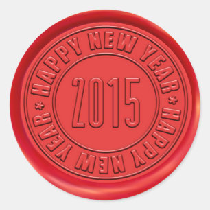 Adesivo Redondo Selo vermelho da cera do feliz ano novo 2015