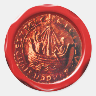 ADESIVO REDONDO SELO VERMELHO DA CERA DO NAVIO ANTIGO