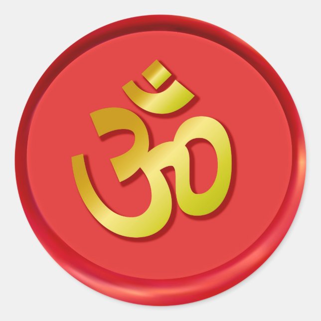 Adesivo Redondo Selo vermelho da cera do OM do ouro (Frente)