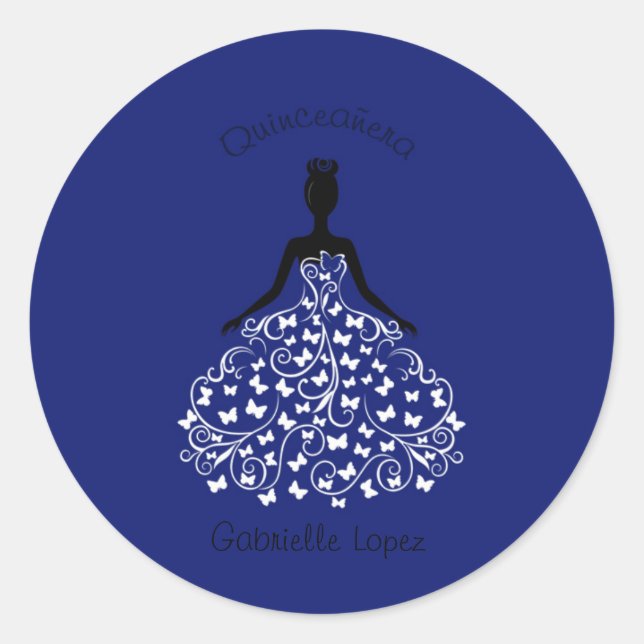 Adesivo Redondo Selos azuis do envelope do vestido da borboleta de (Frente)