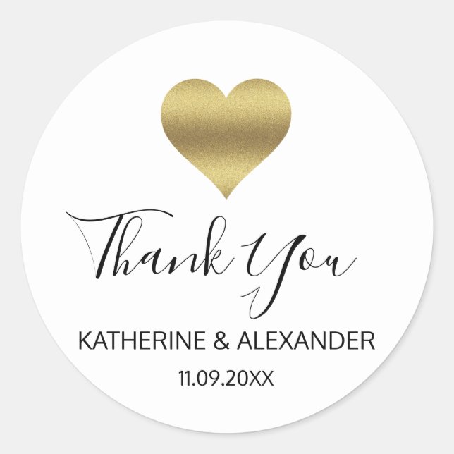 Adesivo Redondo Selos Brancos Dourados Modernos de Casamento Negro (Frente)