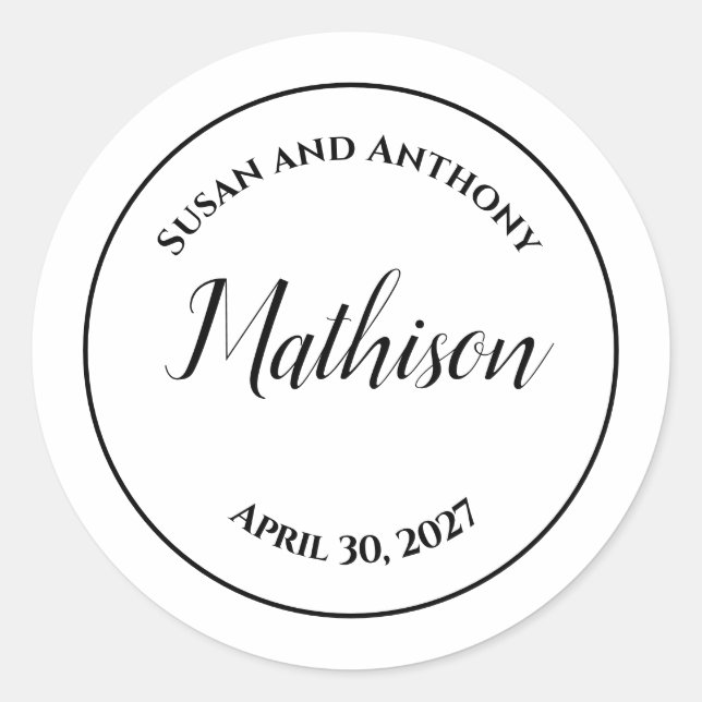 Adesivo Redondo Selos com Design personalizados para casamentos de (Frente)