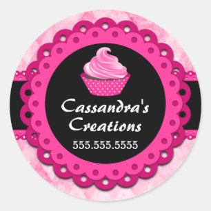 Adesivo Redondo Selos cor-de-rosa da caixa da padaria do cupcake