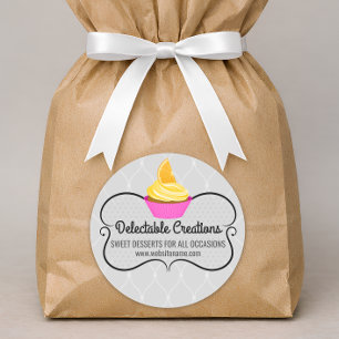 Adesivo Redondo Selos de Caixa de Padaria de Cupcake Elegante