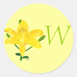 Adesivo Redondo Selos de Casamento de Lily Monograma Amarelo