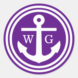 Adesivo Redondo Selos De Casamento De Monograma De Âncora Roxa Fa