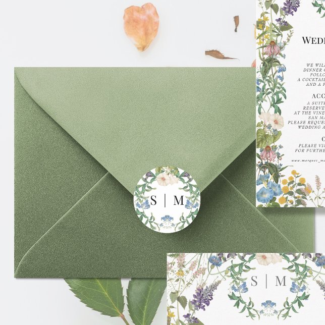 Adesivo Redondo Selos de Casamento de Primavera com Campo Florido  (Criador carregado)
